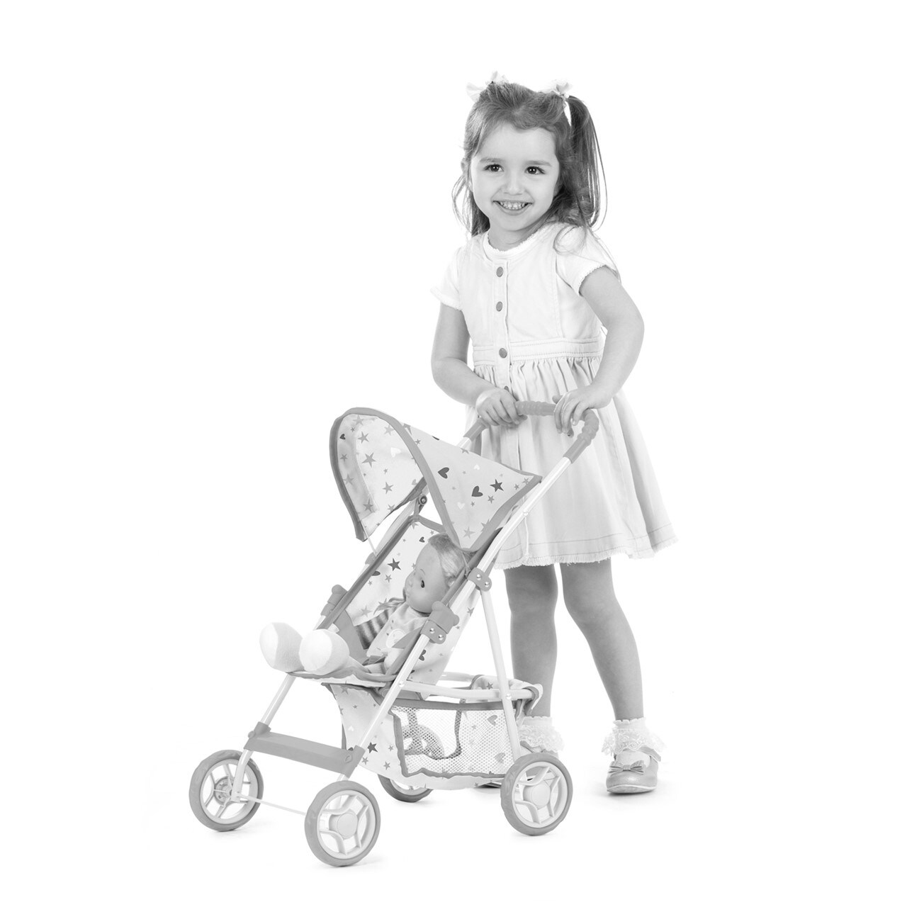 Chipolino Puppenwagen Alice Aufbewahrungskorb klappbar, Sonnendach verstellbar pink
