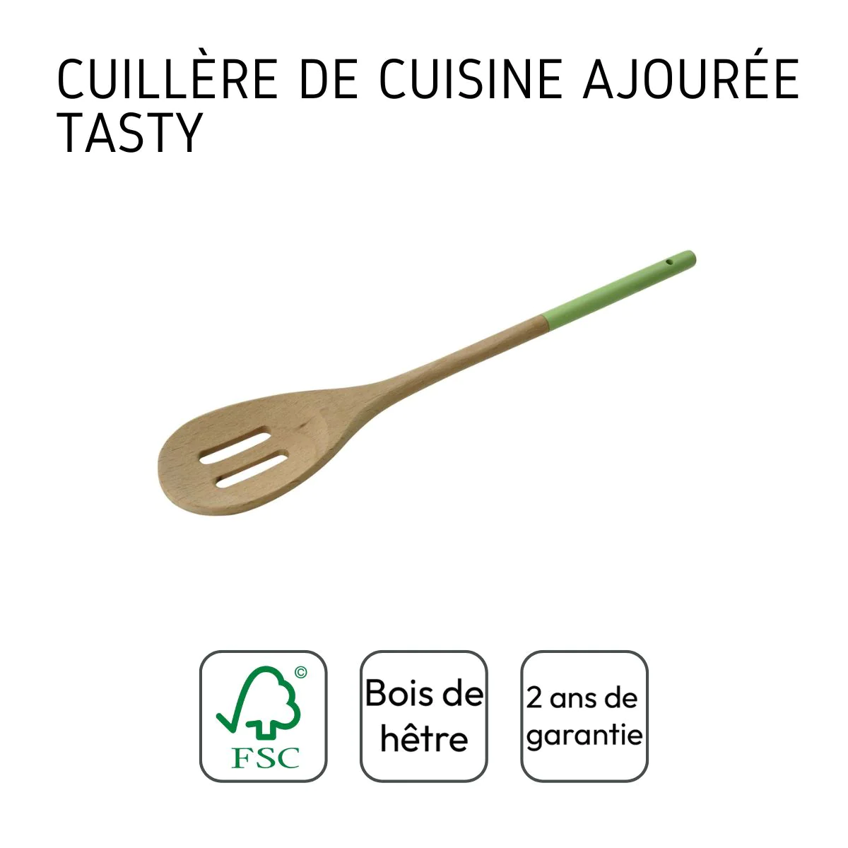 Cuillère de cuisine en bois ajourée 30 x 5,5 cm Green Tasty