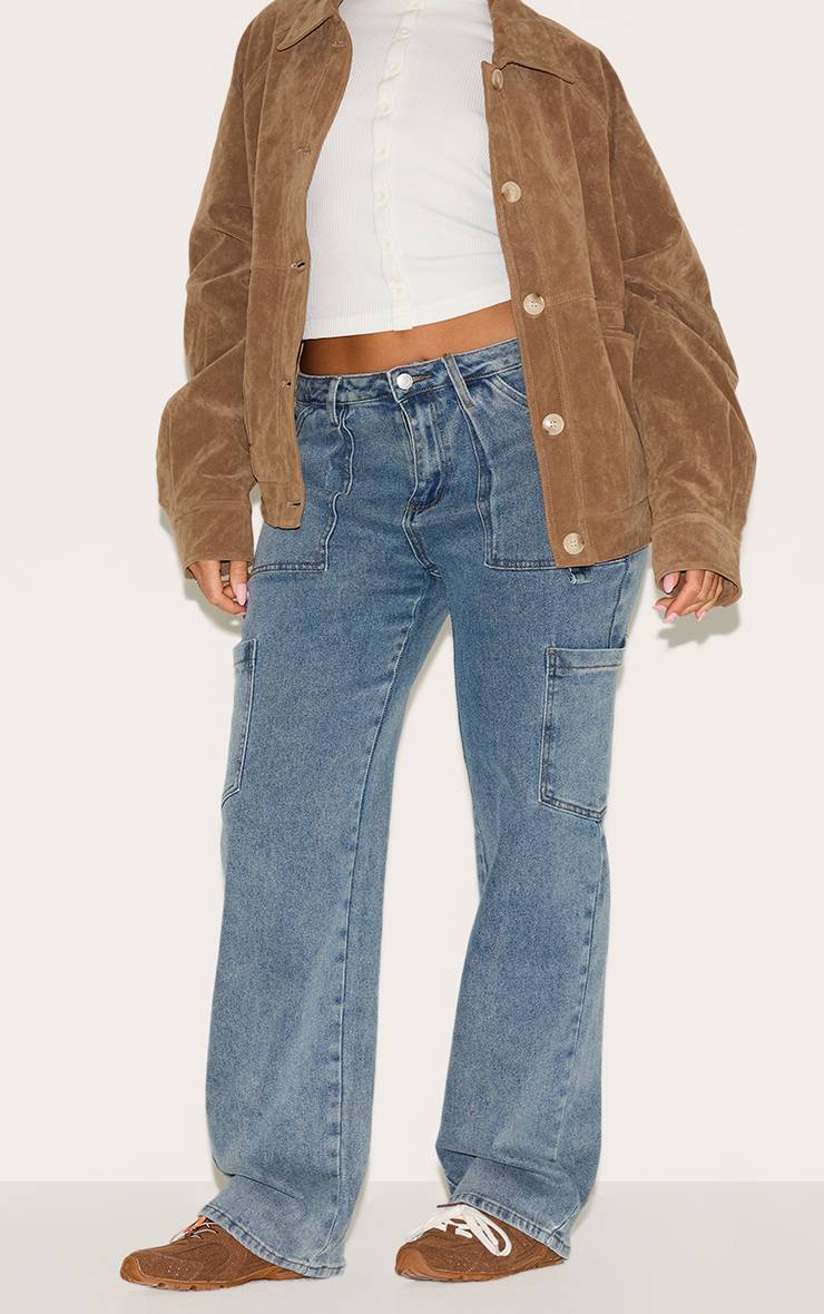 Délavage Vintage Jean Cargo Taille Haute Coupe Large Sculptant