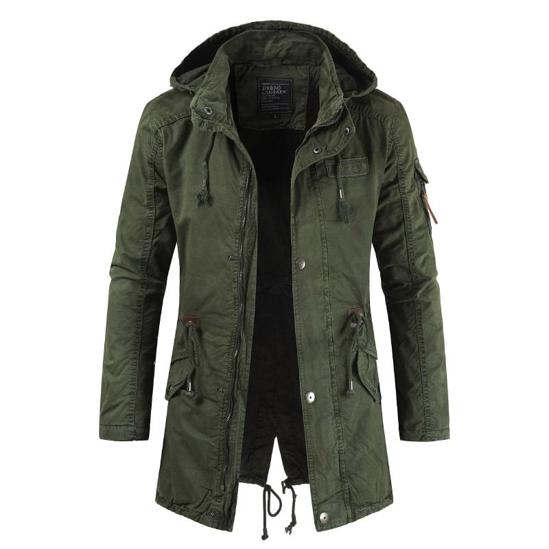 FORSETI - Trenchcoat met opstaande kraag, capuchon, trekkoord in de taille en ritssluiting