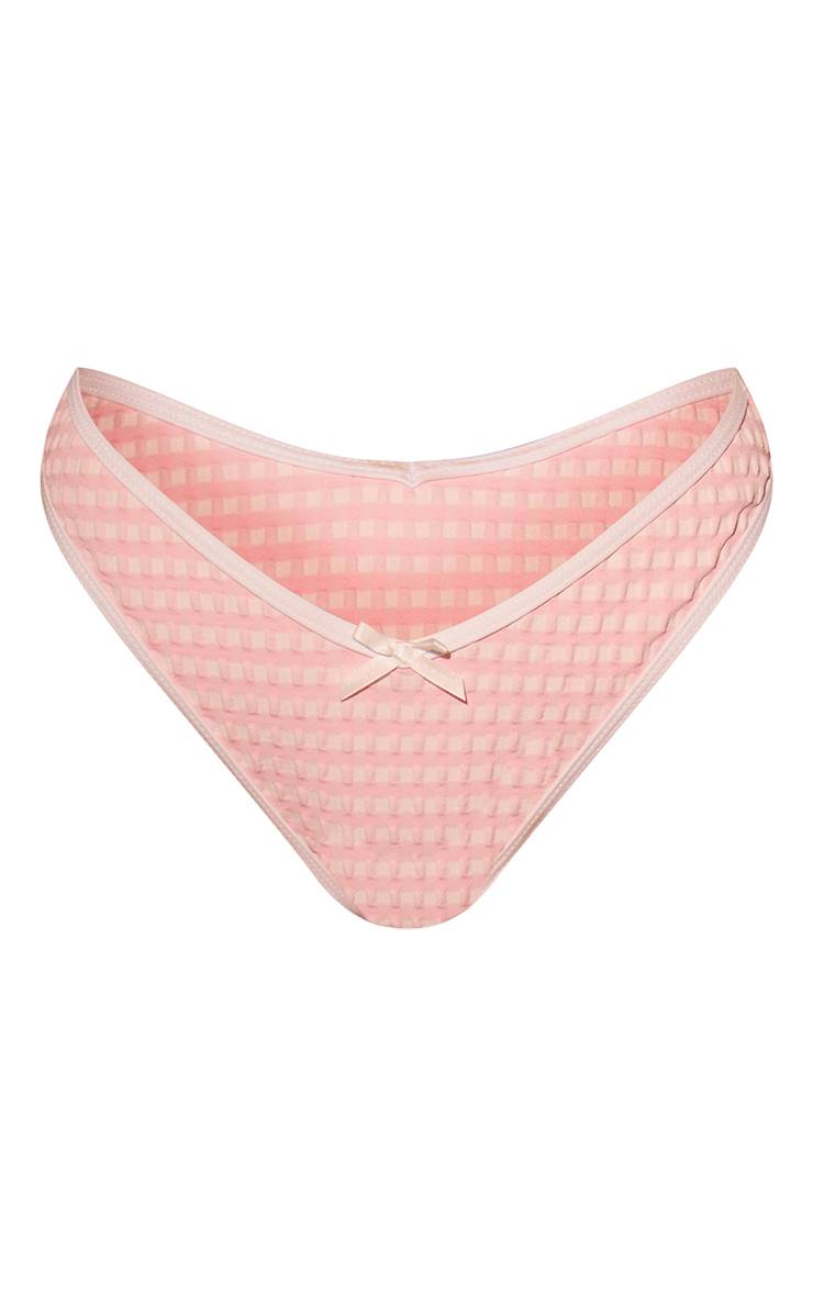 Pink Gingham Bas De Bikini Tanga