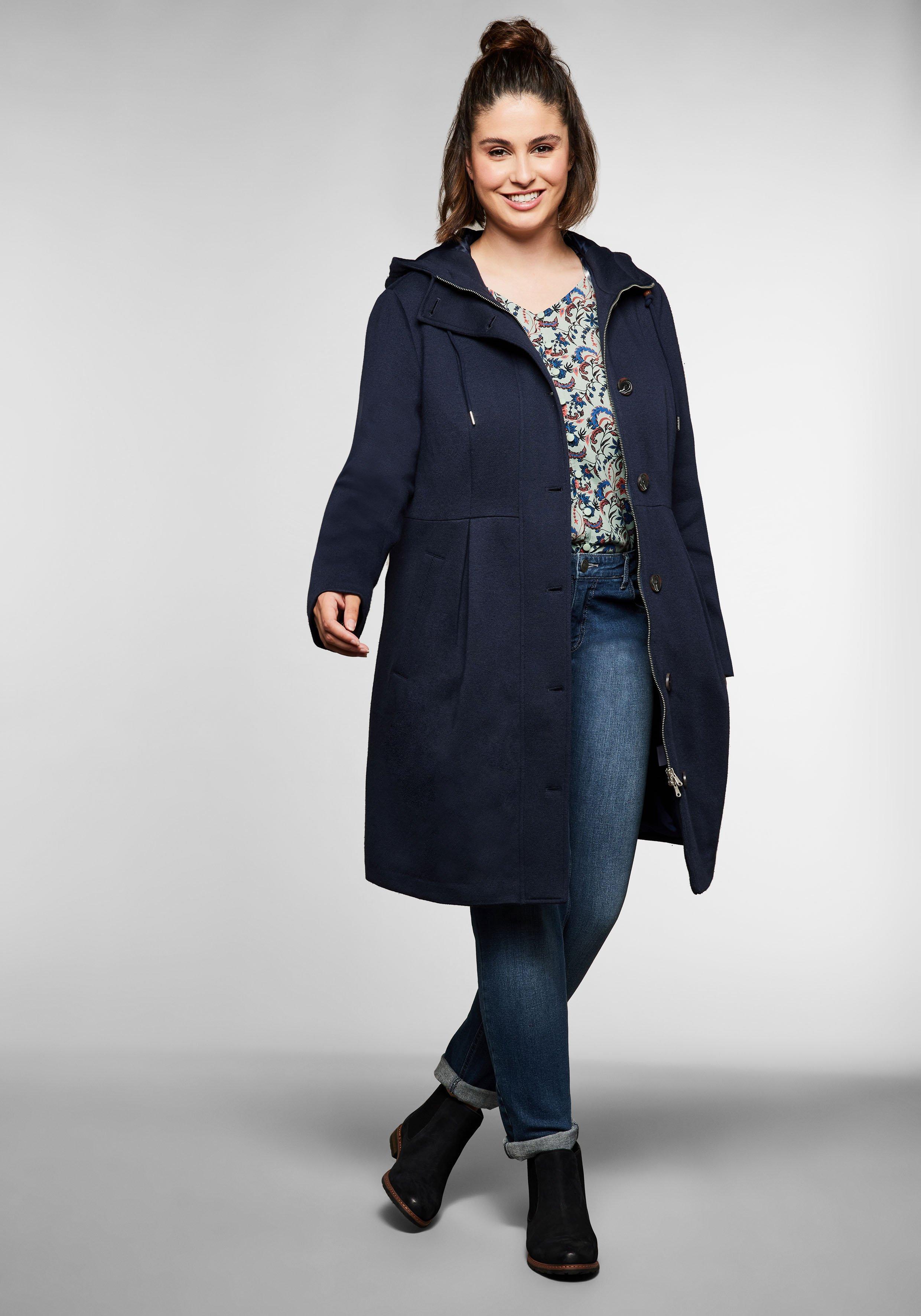 Mantel in Sweat-Qualität, mit hoher Taille und Kapuze