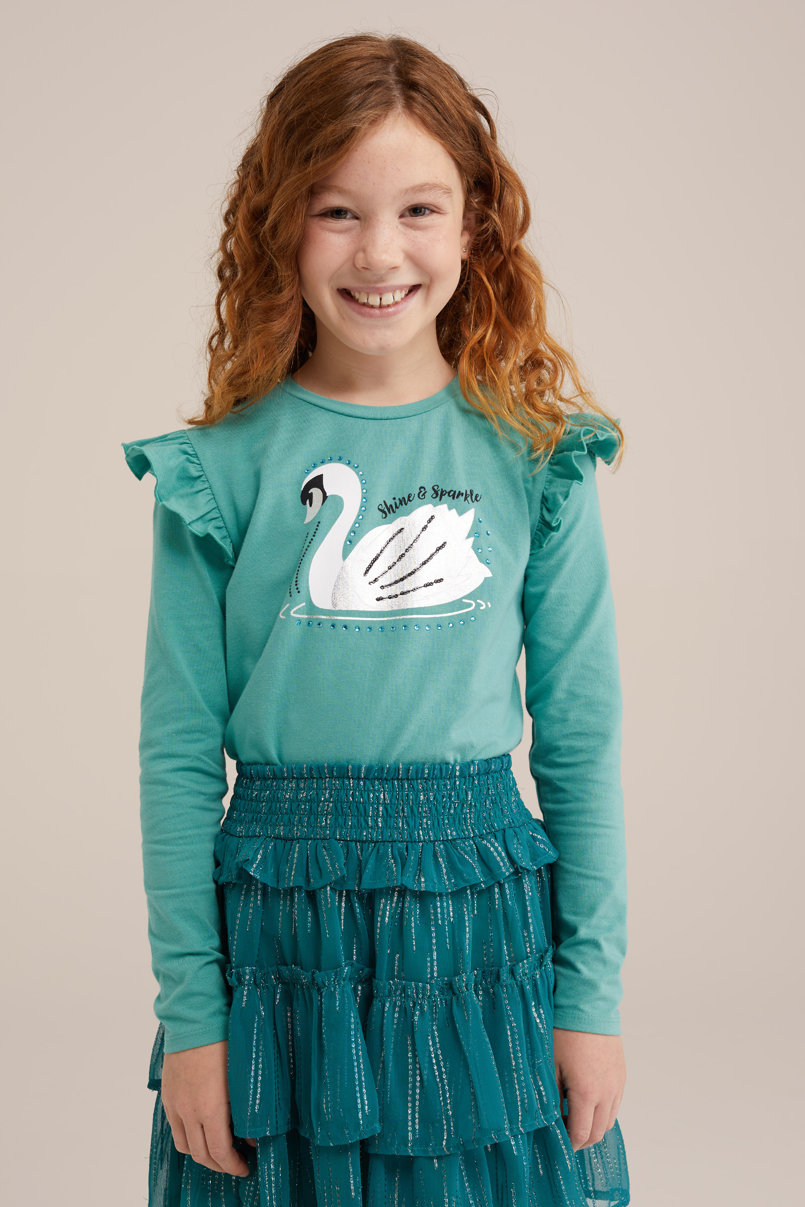 Meisjes T-shirt met embroidery WE Fashion Lichtgroen