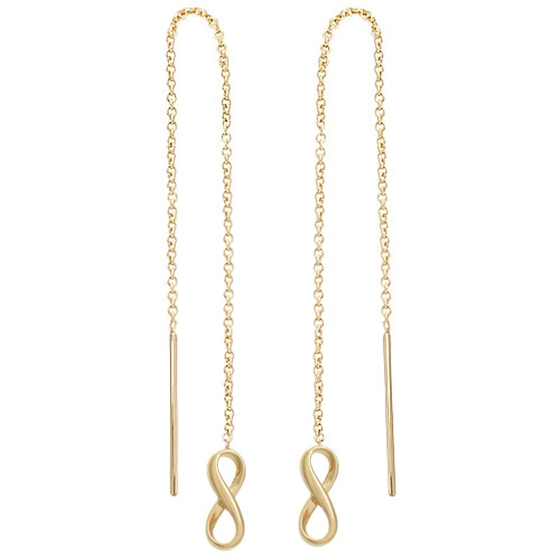 Boucles d'oreilles infini traversantes chaînes pendantes Plaqué or 750 3 microns