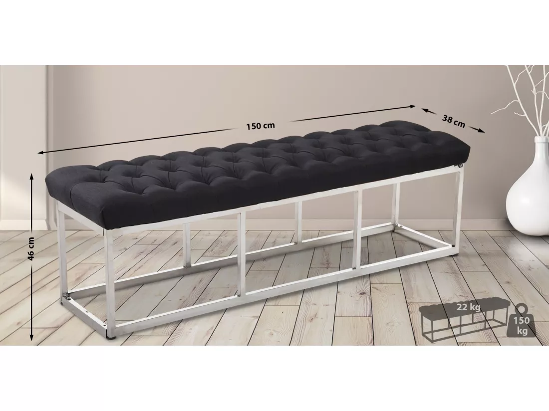 Banquette - Tissu & Acier inoxydable - Noir - Amun