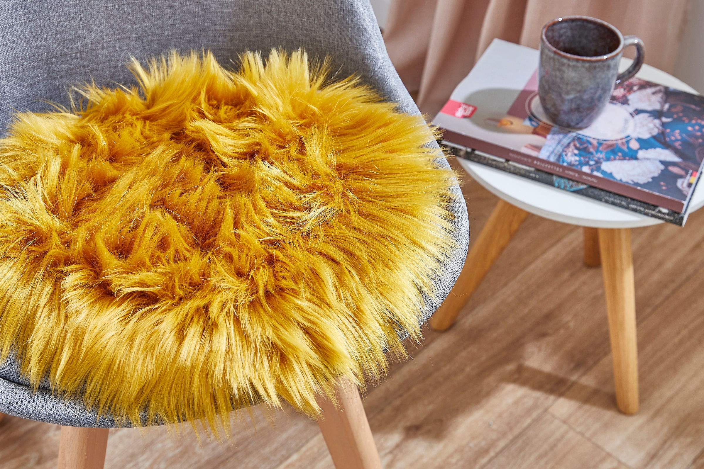 Andiamo Stuhlkissen »Stuhlauflage Ovium« Sitzauflage, rund, Ø 34 cm, Kunstfell, waschbar, 4er Set