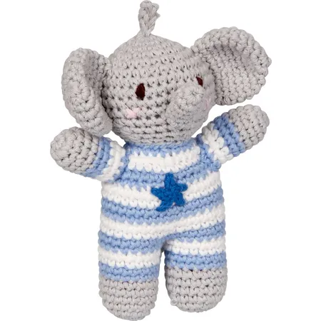 Die Spiegelburg Häkel-Rassel Elefant, hellblau - BabyGlück