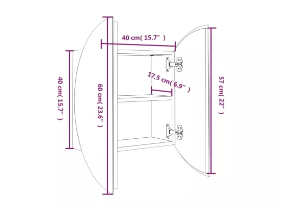 Armoire de salle de bain miroir rond et LED Chêne 40x40x17,5 cm