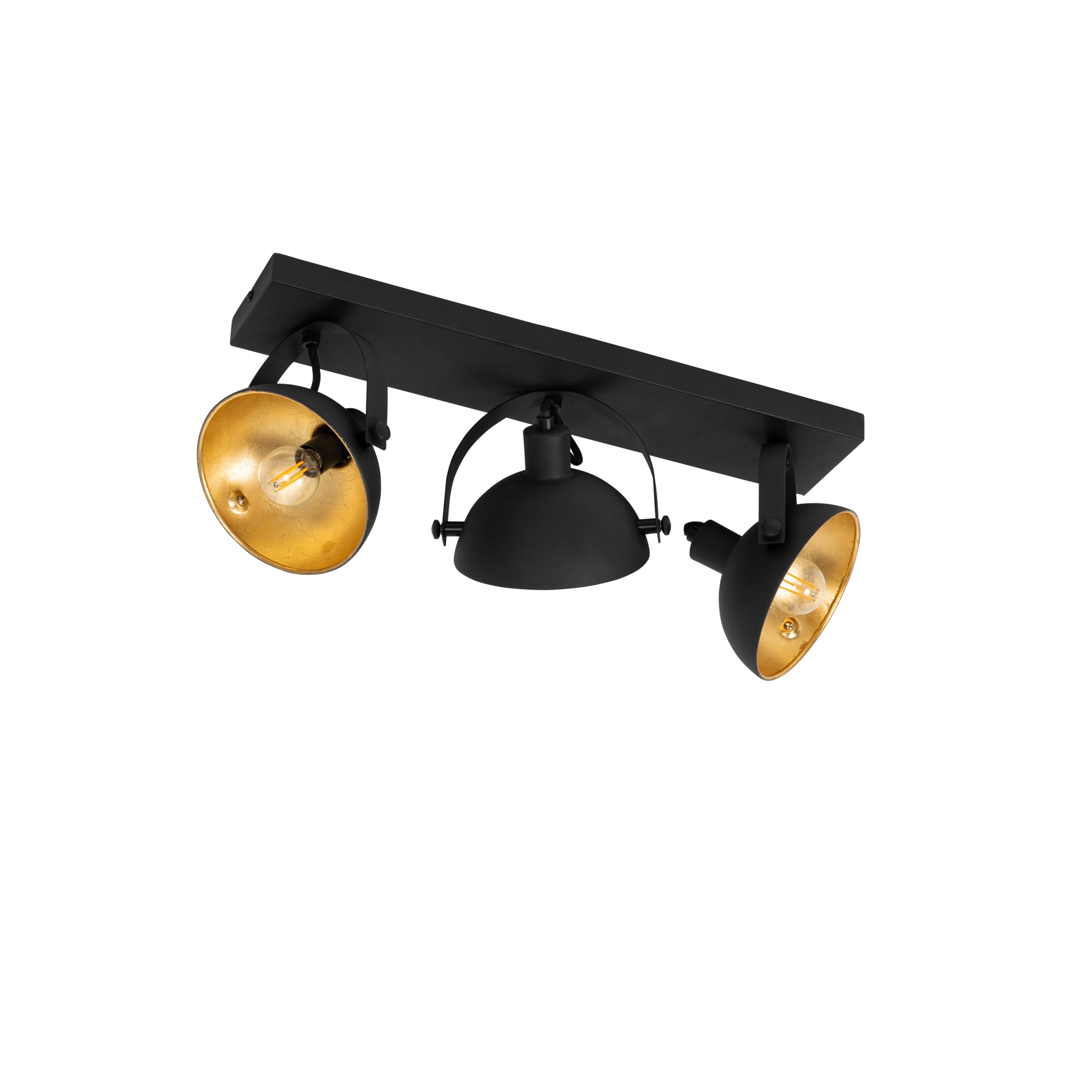 Industriële plafondlamp zwart met goud 3-lichts verstelbaar - Magnax