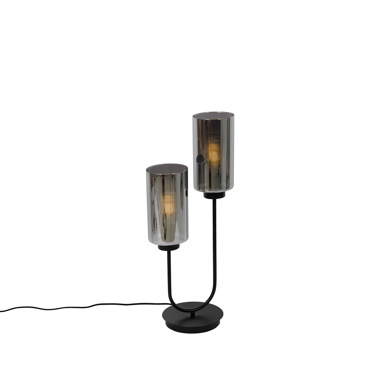 Smart tafellamp zwart met smoke glas 2-lichts incl. 2 Wifi ST64 - Laura