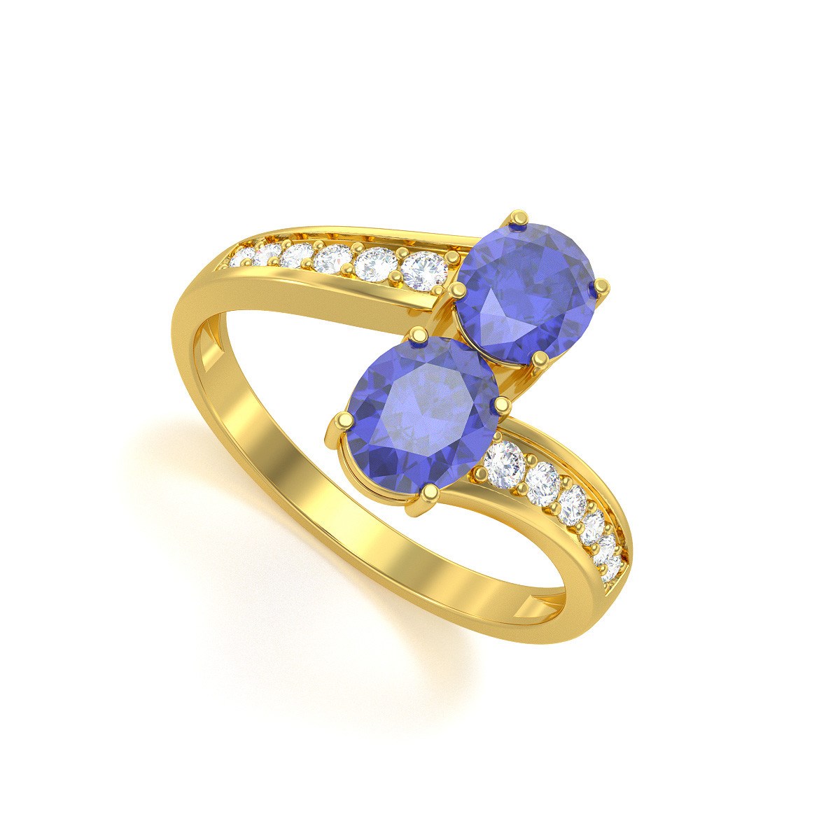 Bague ADEN Or 585 Jaune Tanzanite et diamants 2.546grs