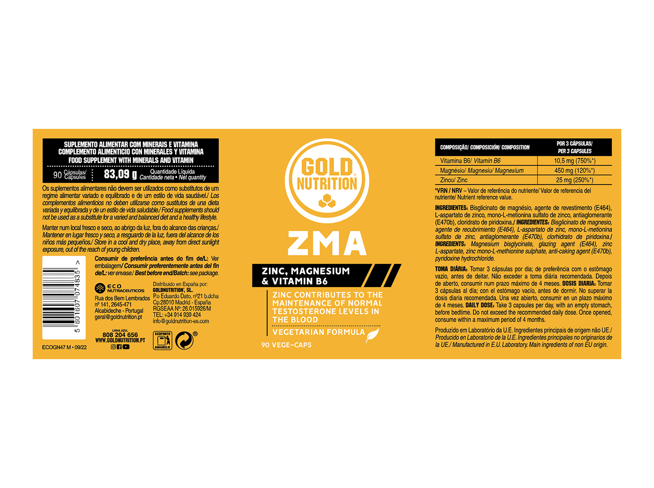 SUPLEMENTO GOLDNUTRITION ZMA 90 CAPS