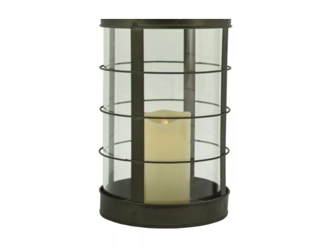 Lanterne extérieure jardin à poser bougie industrielle métal gris 46 cm