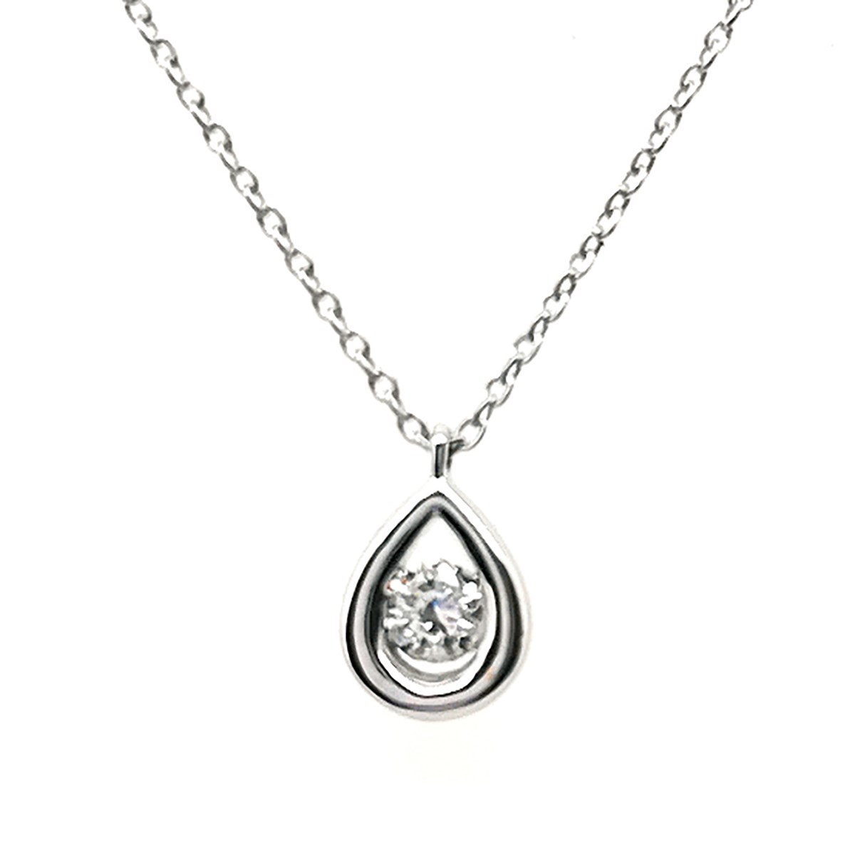 Collier goutte solitaire diamant or blanc 18 carats0.050 ct