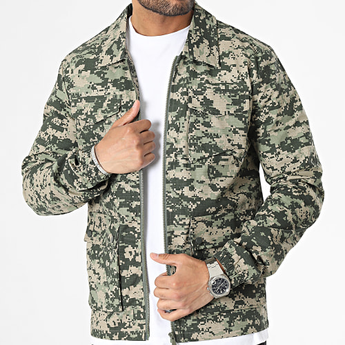 Veste Zippée Beige Vert Kaki Camouflage