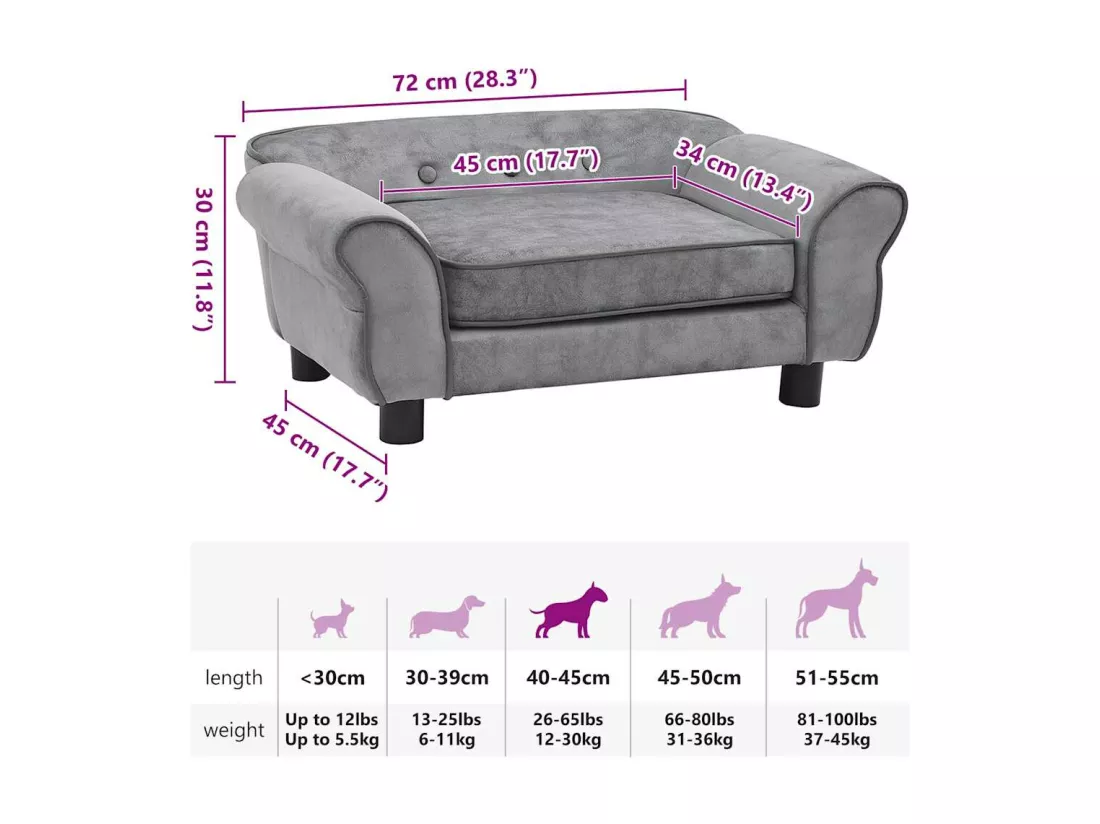 Canapé pour chien Gris 72x45x30 cm Peluche