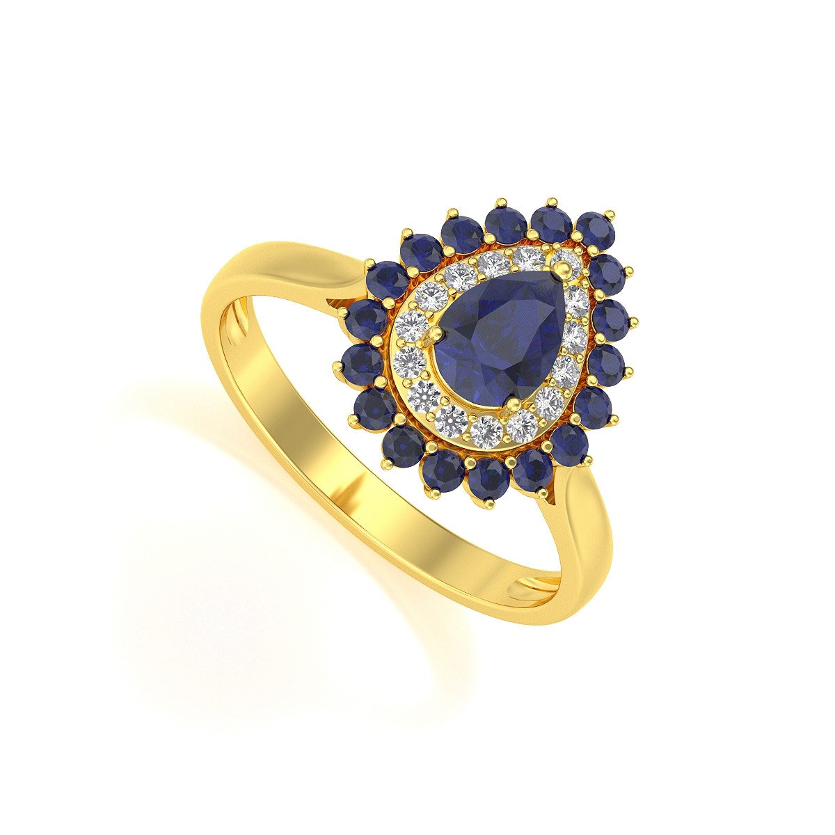 Bague ADEN Or 585 Jaune Saphir et diamants 3.15grs