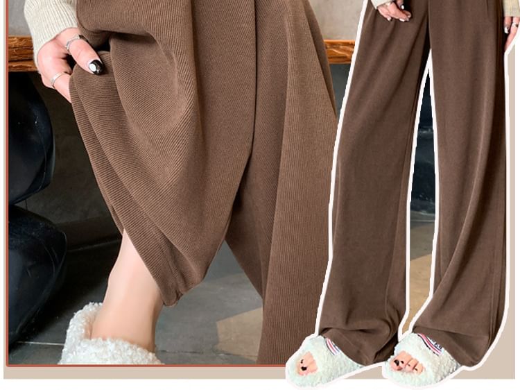 Jaqmine - High Rise Plain Fleece-gevoerde Wijde Broek