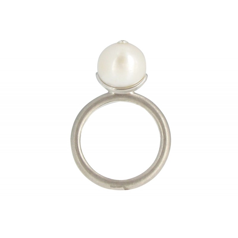 Bague Argent Rhodié Perle de Culture Blanche et son Strass