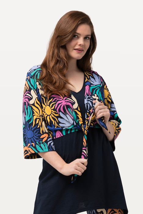 Wickelshirt, Sonnen, V-Ausschnitt, 3/4-Arm, Biobaumwolle