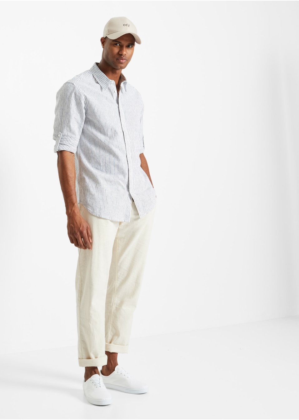 Chemise manches longues en lin majoritaire avec manches retroussables