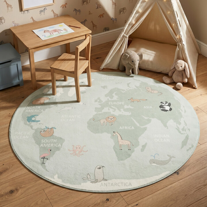 Rond kindervloerkleed - Globe Mint | Werelds plezier!