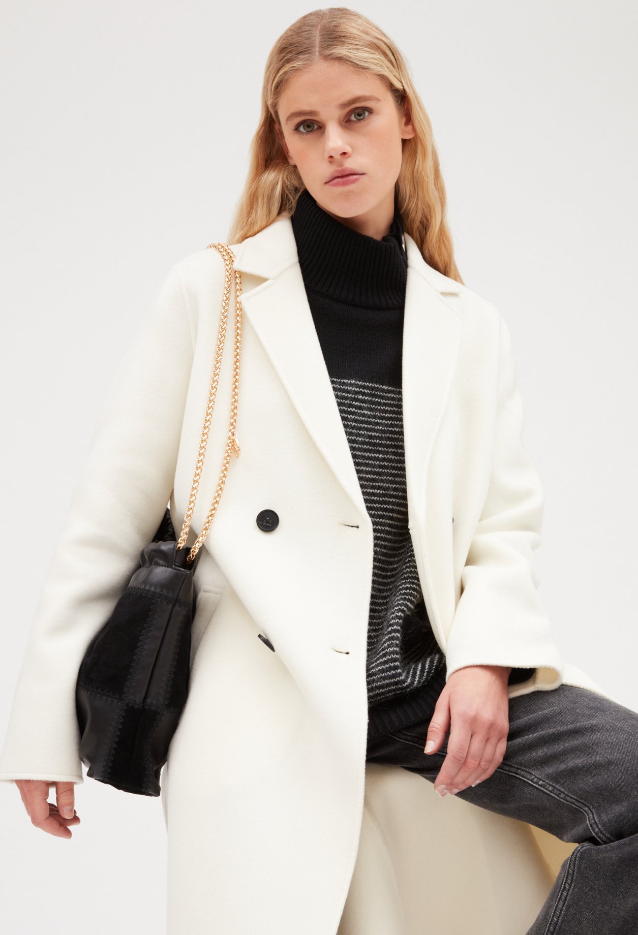 Manteau ecru droit mi-long