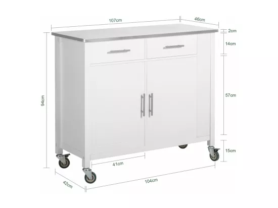 Desserte Roulante Chariot De Cuisine Avec Etagère Latérale, Portes Et Tiroirs, Fkw108-w