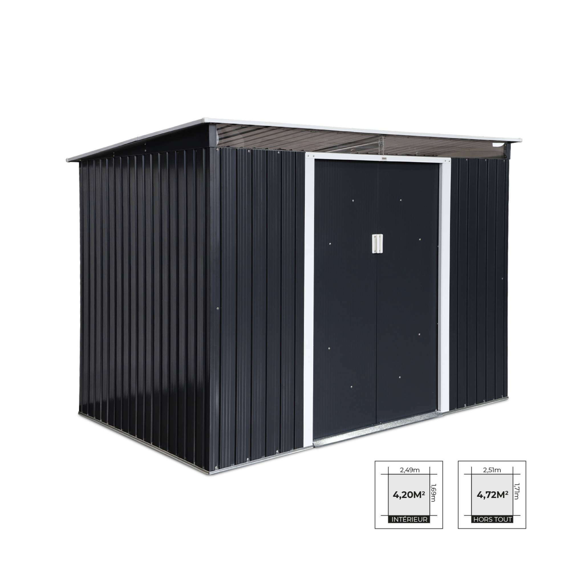 Abri de jardin en métal couleur anthracite 4.85m2 avec puits de lumière - audomarois-