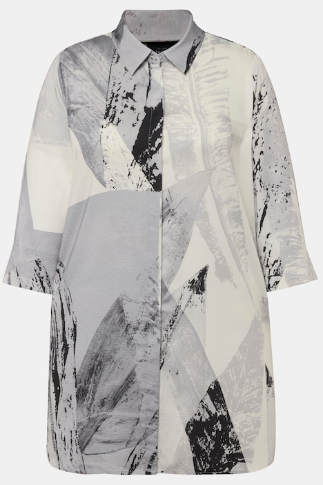 Longbluse, Federn, Hemdkragen, 3/4-Arm