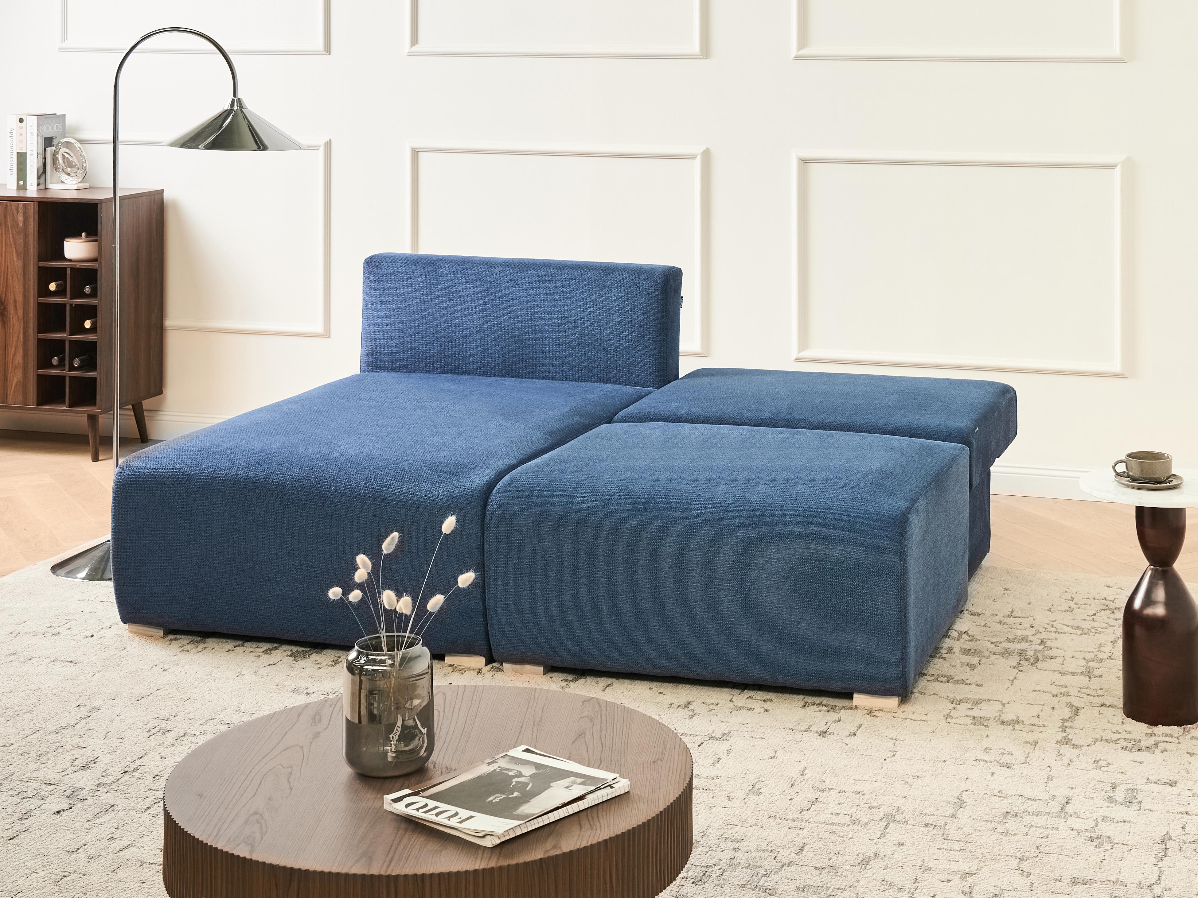 Modulaire hoekbank NERBO Stof Blauw rechtszijdig