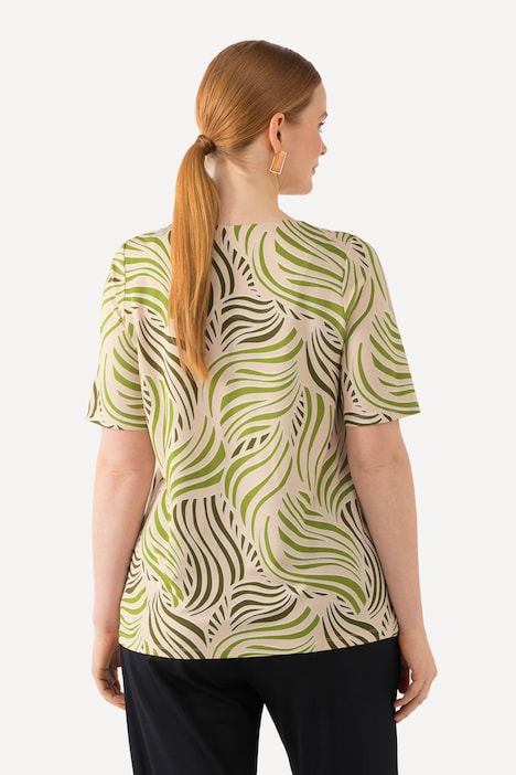 Slinkyshirt, Palmenblätter, Herzausschnitt, Halbarm