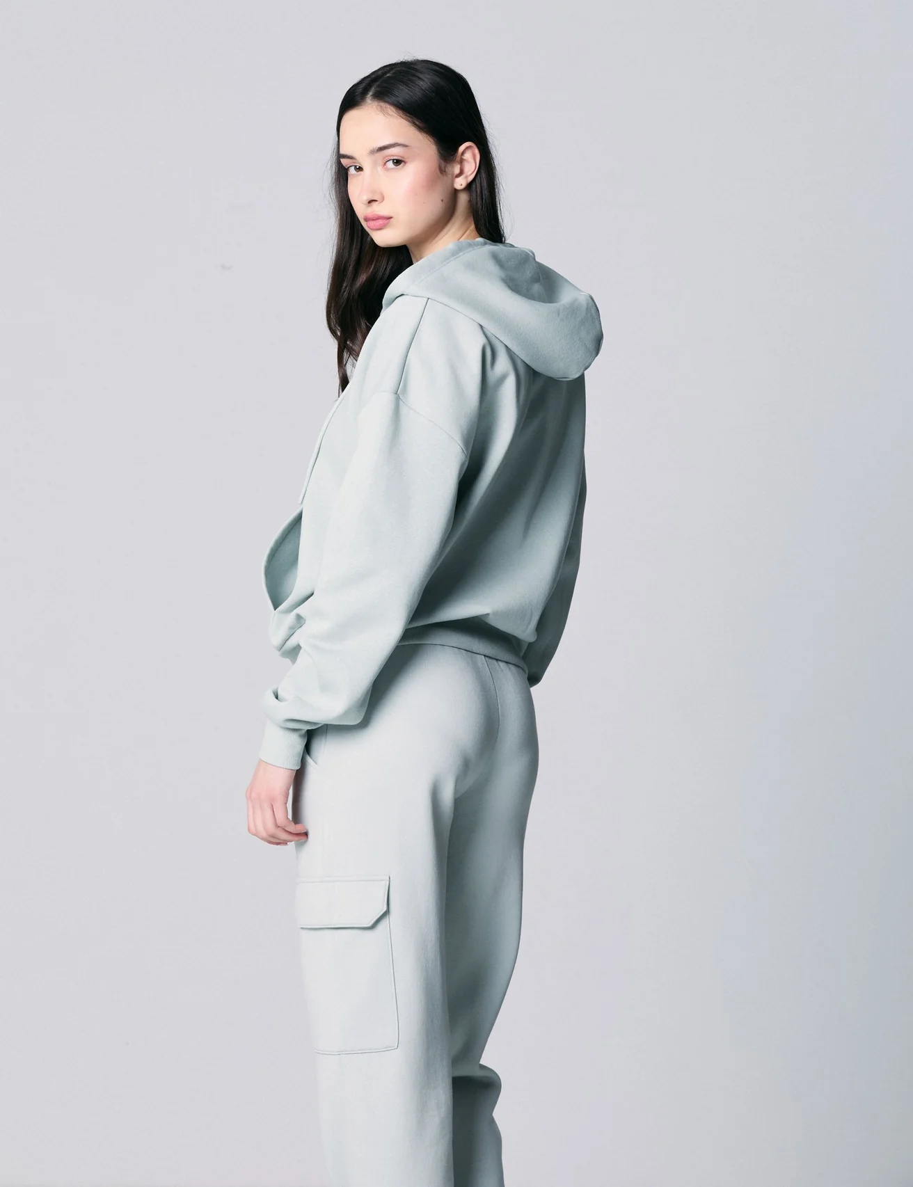Sweat zippé à capuche vert clair