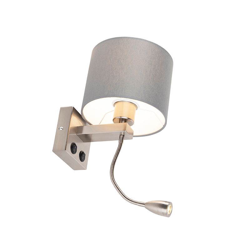 Smart wandlamp staal met grijze kap incl. Wifi A60 - Brescia