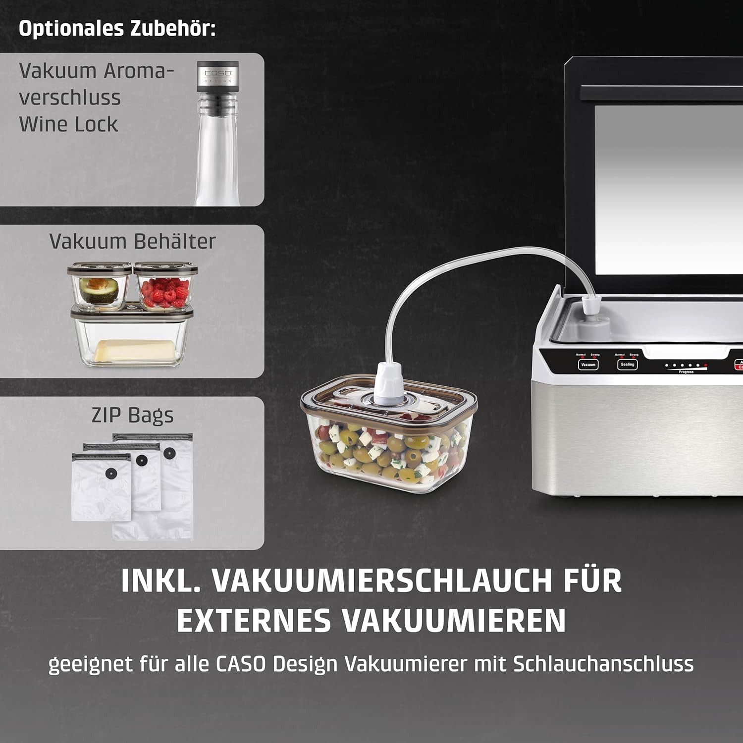 Caso VacuChef 40 - Kammervakuumierer aus Edelstahl, 3L Vakuumkammer 70 Liter/Minute, doppelte Schweißnaht, einstellbare Vakuum- und Schweißzeit, 1417