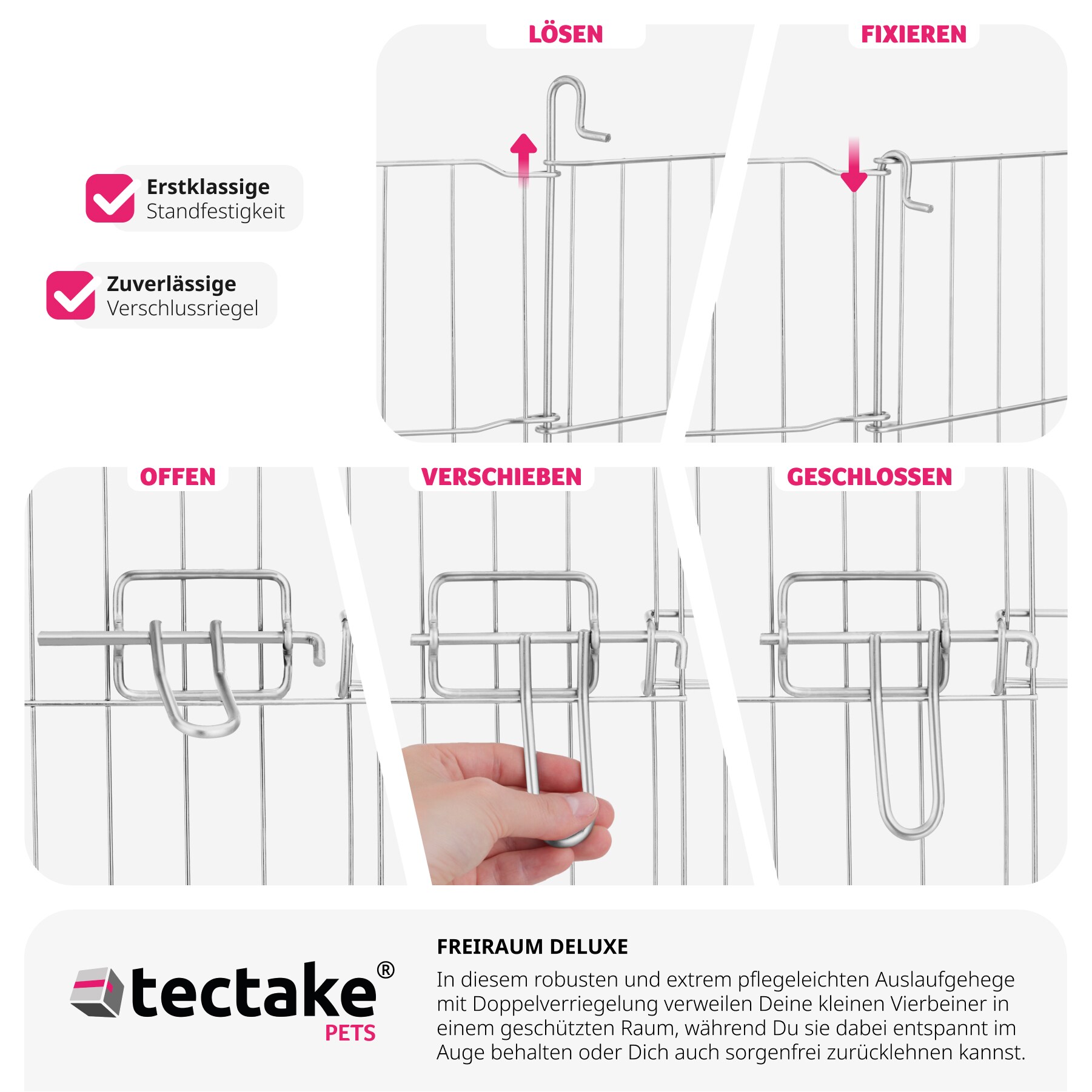 tectake® Freilaufgehege , aus 8 Gitterelementen, große Tür mit Doppelverriegelung, Ø 204 x 93 cm
