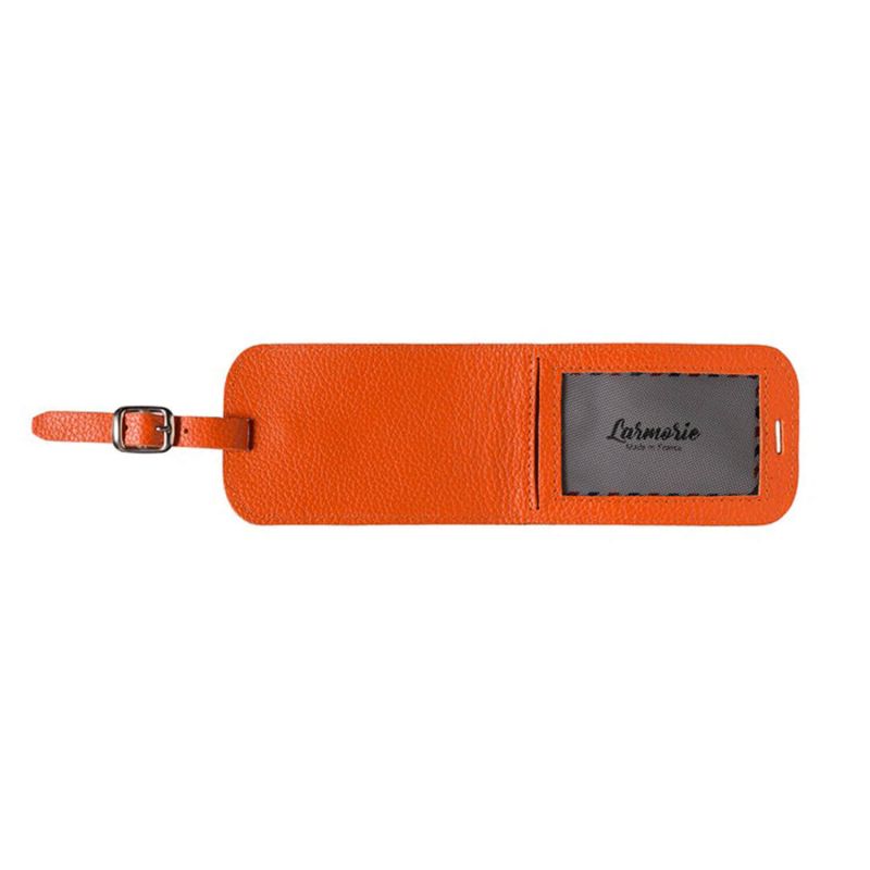 Porte-étiquette Jules en cuir grainé Corail Bohème