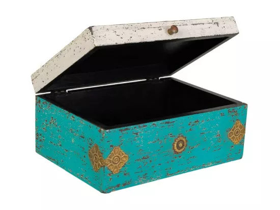 Coffret en bois et métal bleu 25,5x18x11,5h