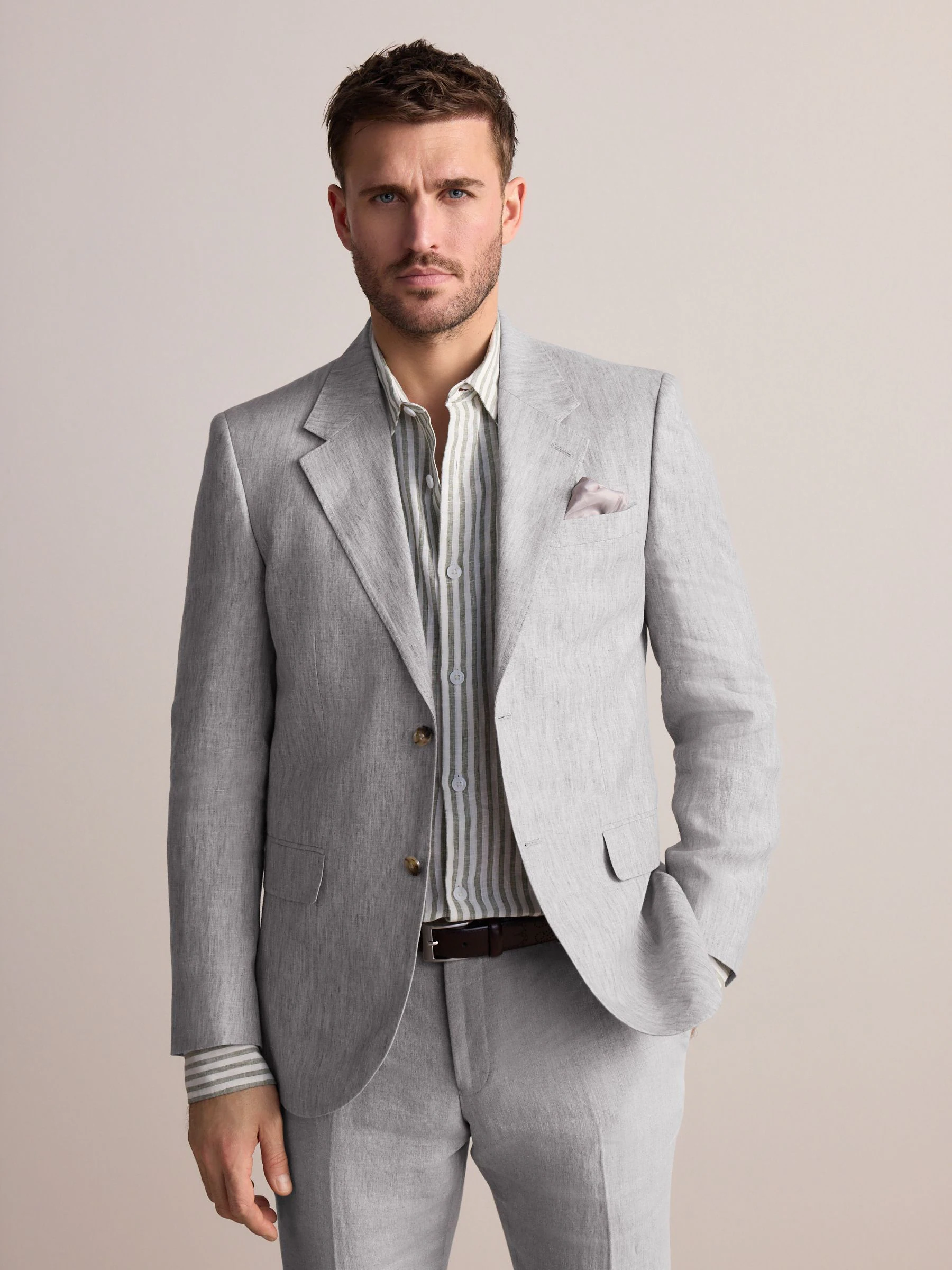 Lichtgrijs - Slimfit Leomaster Italiaans 100% linnen colbert