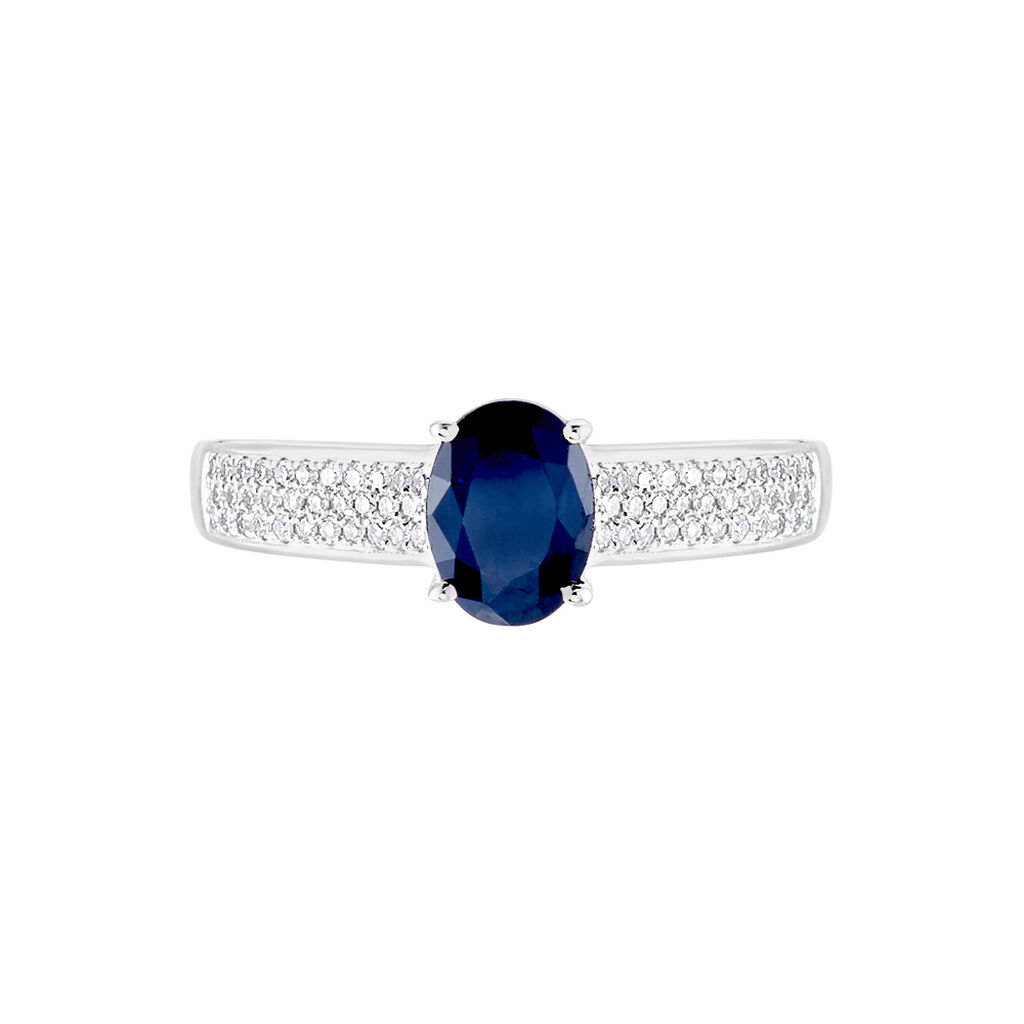 Bague Solitaire Or Blanc Crista Saphir Diamants