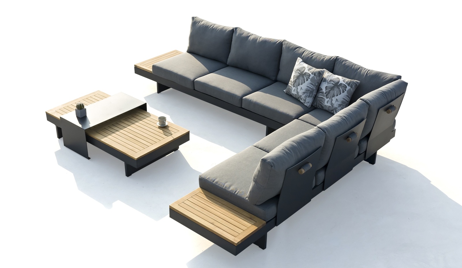 4-teilige Garten-Lounge - anthrazit-teak - Akazie massiv - variable Rückenlehnen