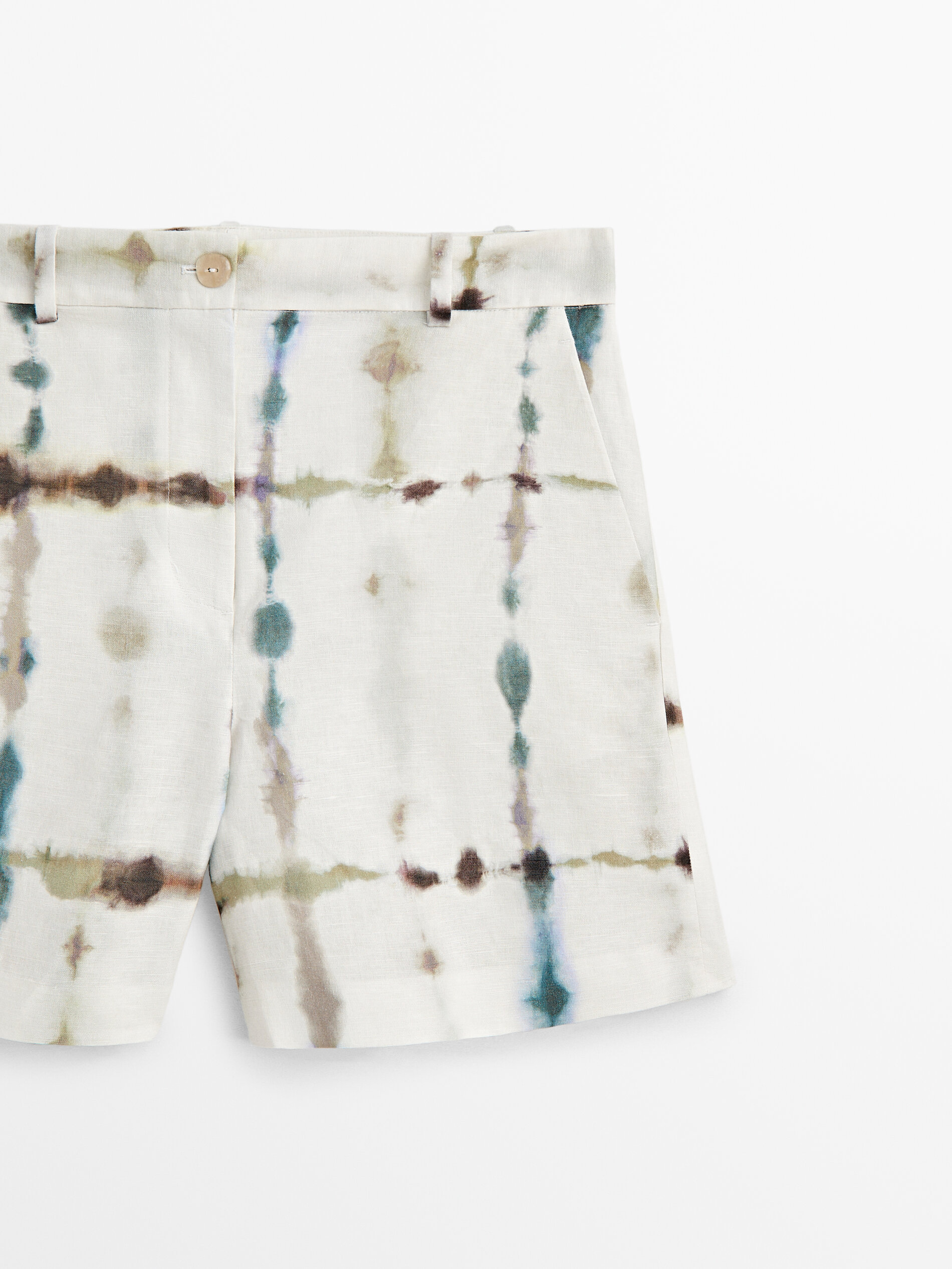 Bermuda em linho e algodão tie-dye - AZUL