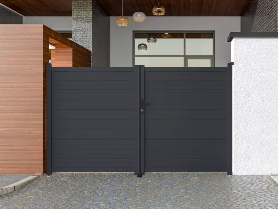 Portail électrique battant aluminium plein L305 x H181 cm anthracite - NAZARIO