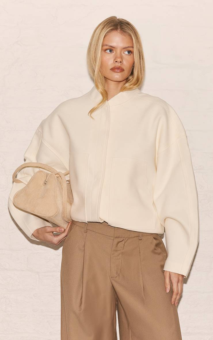 Taupe Pantalon Large Tissé À Double Pli