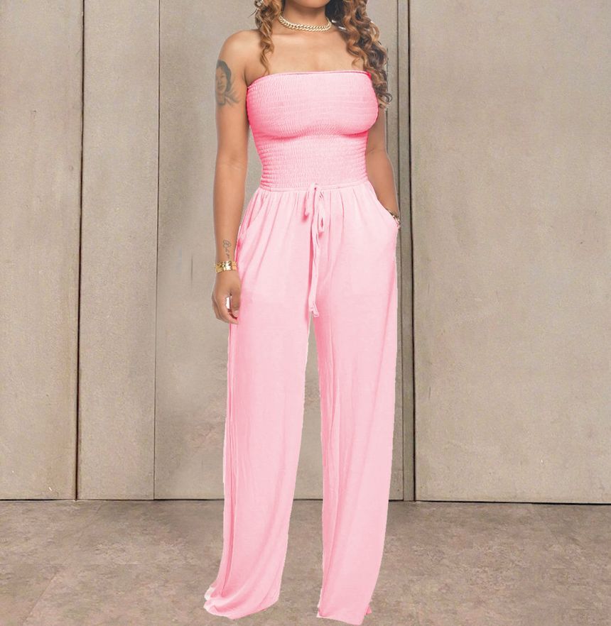 Bolgivy - Strapless jumpsuit met wijde pijpen