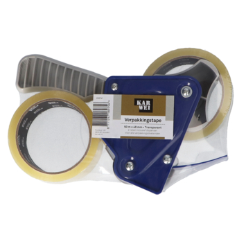 KARWEI verpakkingstape transparant 48 mm x 50 m (2 rollen) met dispenser