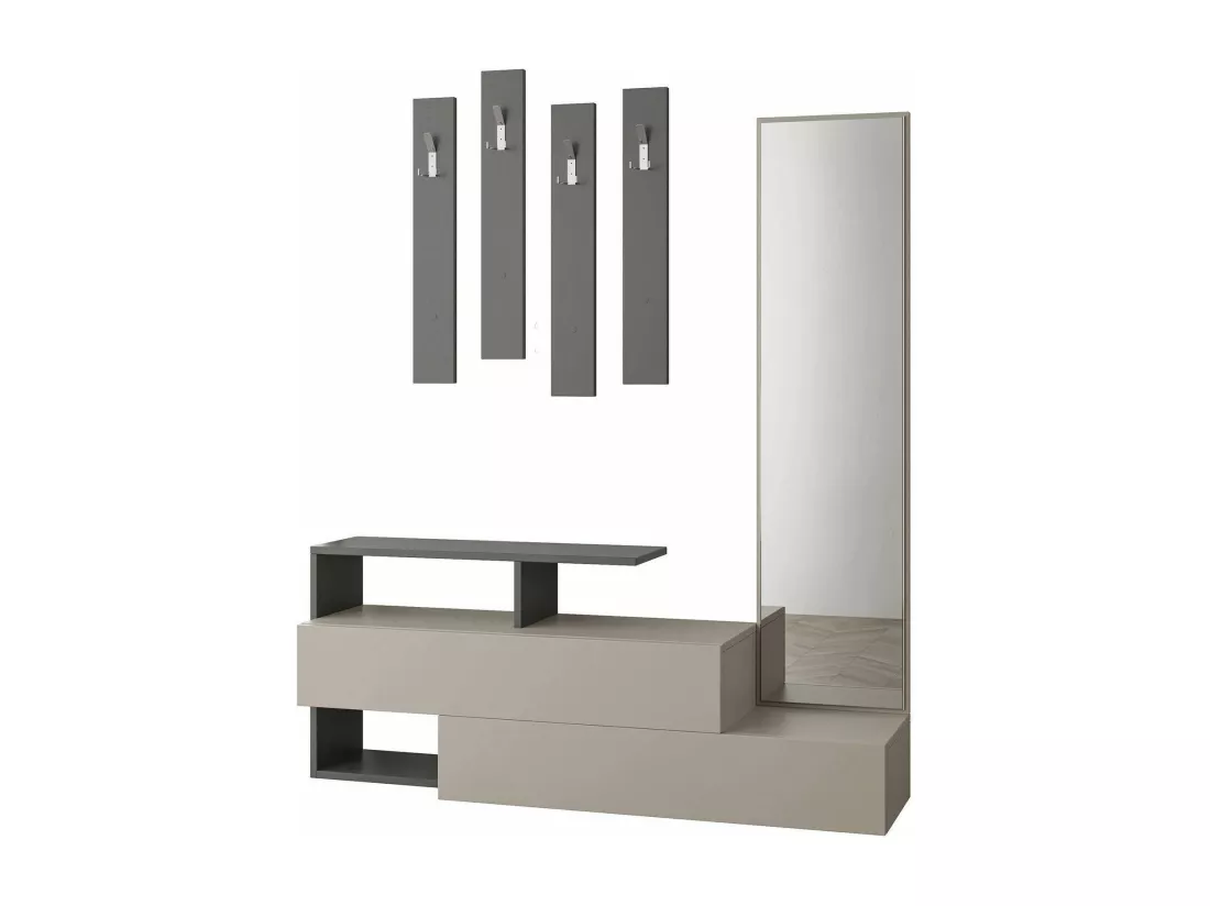 Meuble d'entrée Himalia, Crochet d'entrée, Composition pour l'atrium, Console de rangement multifonction, 137x35h55 cm, Taupe et Anthracite