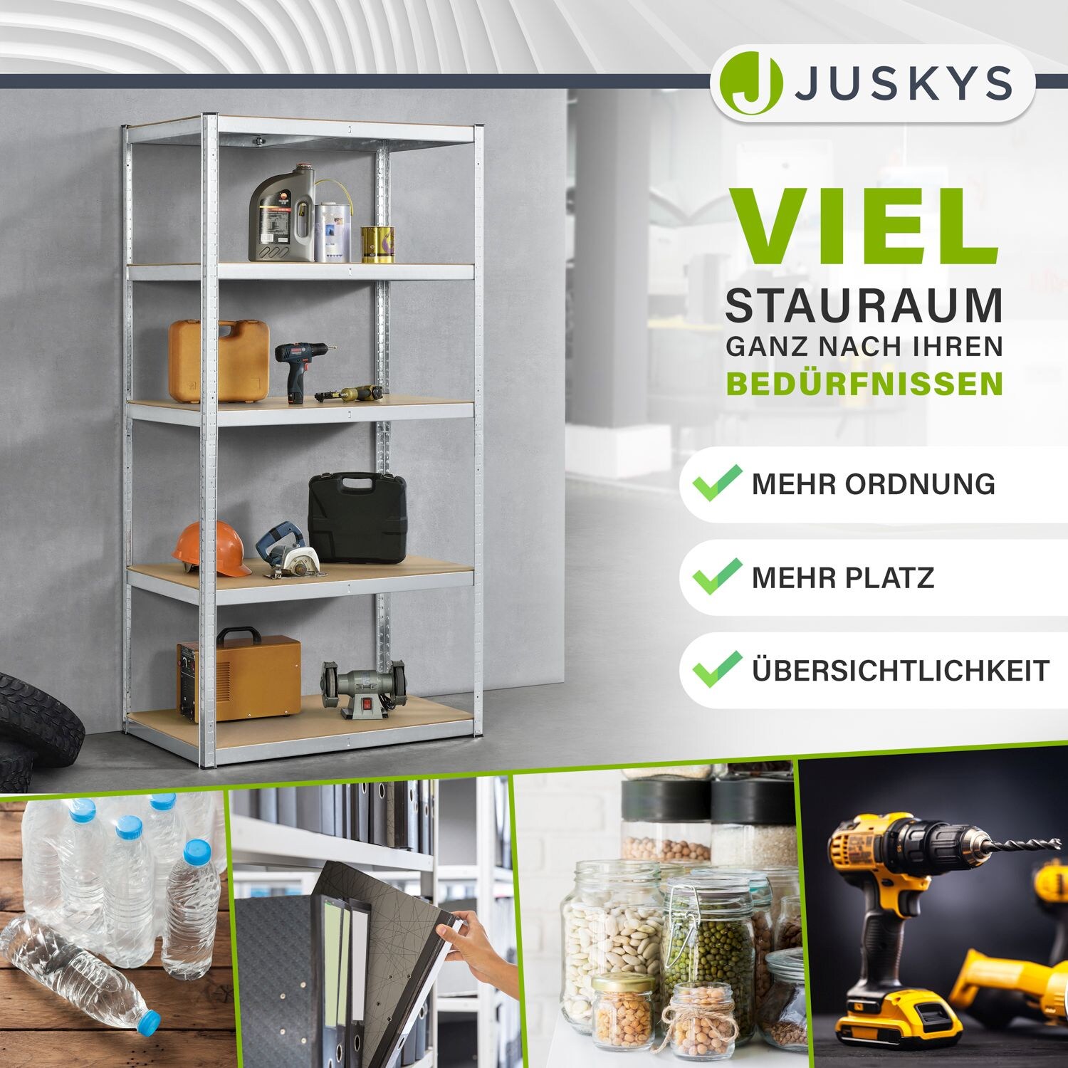 Juskys Lagerregal Basic 200x100x60 cm – Metall Schwerlastregal, 5 Böden, 875 kg, verzinkt