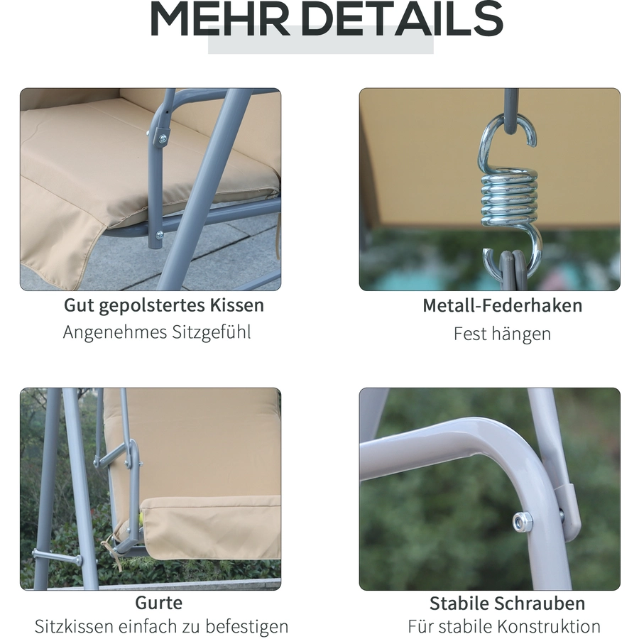 Outsunny Gartenschaukel mit Sonnendach beige