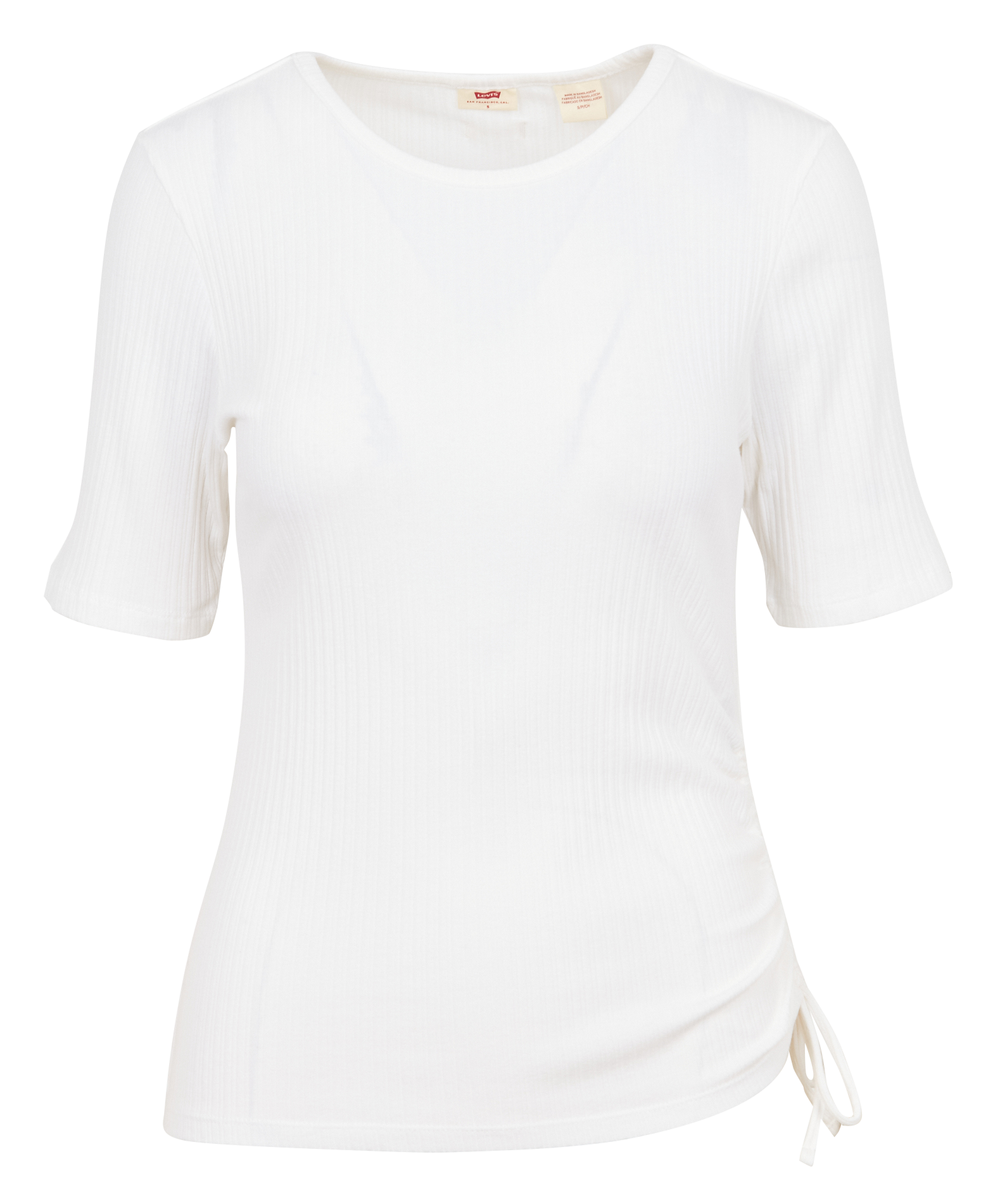 SIDE TIE SS - Top col rond côtelé en coton stretch| Beige